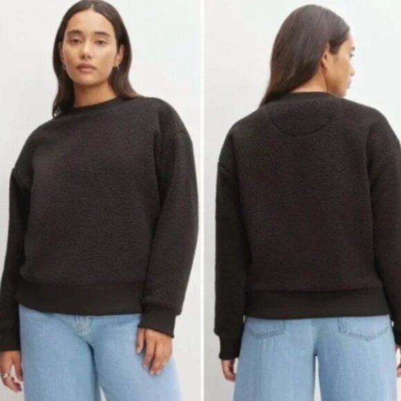 Everlane Black The ReNew Fleece Oversized Crew Teddy Sweatshirt Sz S NWT - Picture 13 of 13